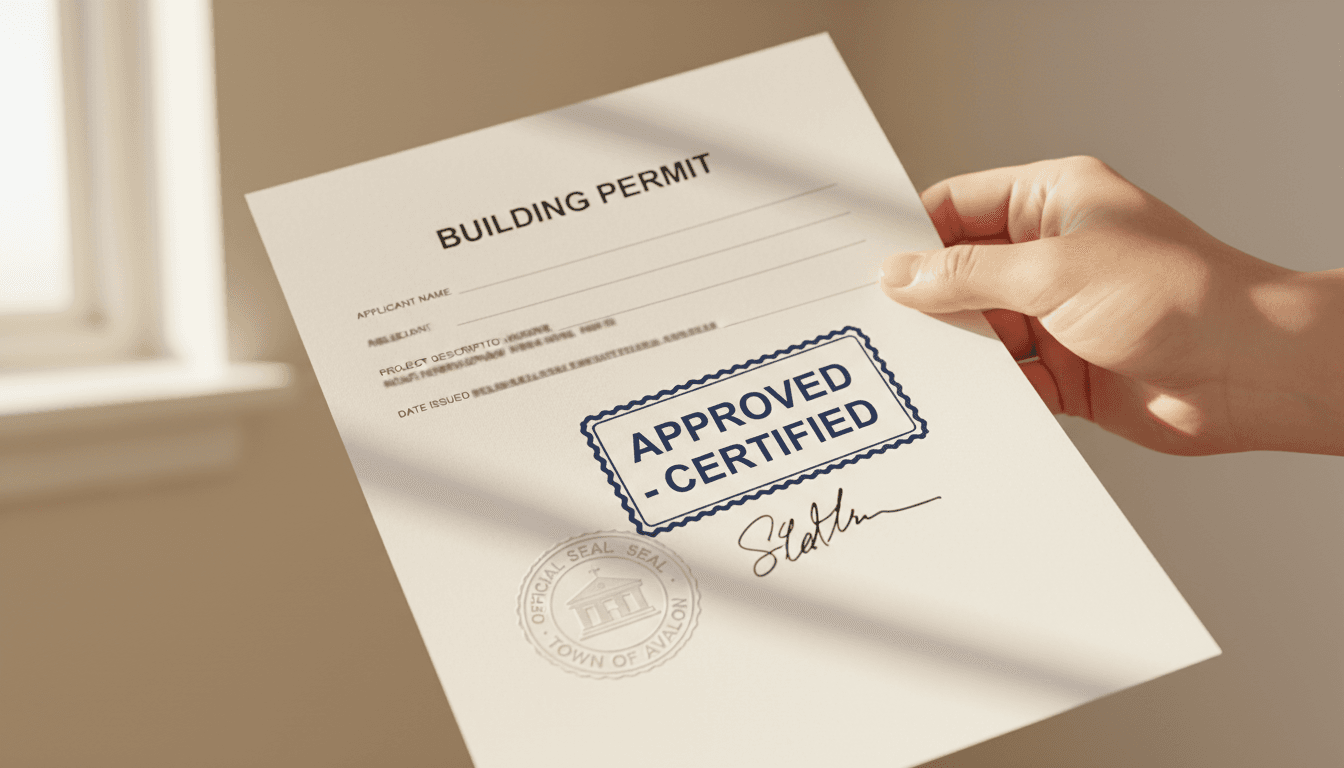 Approved property permit with official town stamp and signature